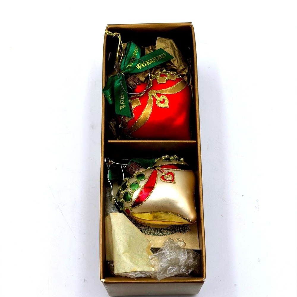 Waterford Holiday Heirlooms Mini Love Hearts Glass Ornaments Set of 2 Red Gold